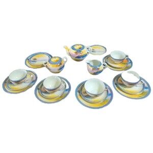 21-pc Japan‎ Hand Painted Teaset-Various Pieces-Water & Swan Images Vintage